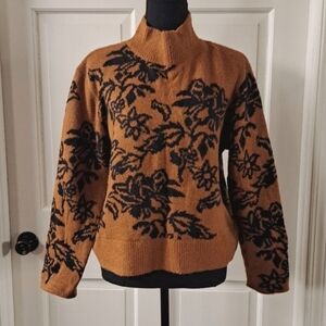 Cliche Cozy Mock Neck Cropped Boxy Floral Rustic Comfy Stylish Pullover Sweater